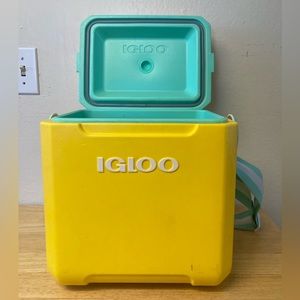 Yellow and teal Tag Along Too Igloo cooler!